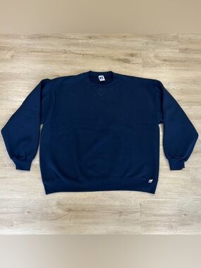 Vintage Russell Athletic Sweatshirt Mens XXL Navy Blank Crewneck 90s Made In USA